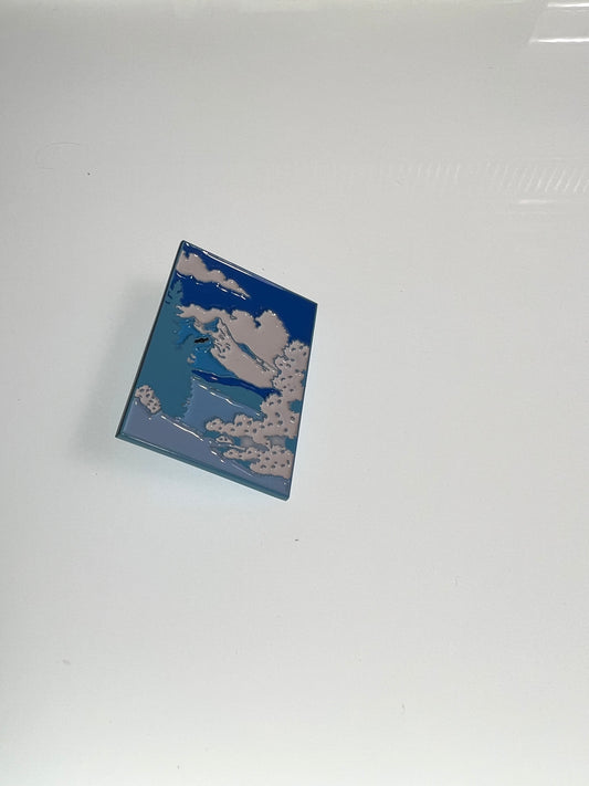 Bob Ross Blue and White Mountain Tree View Pin