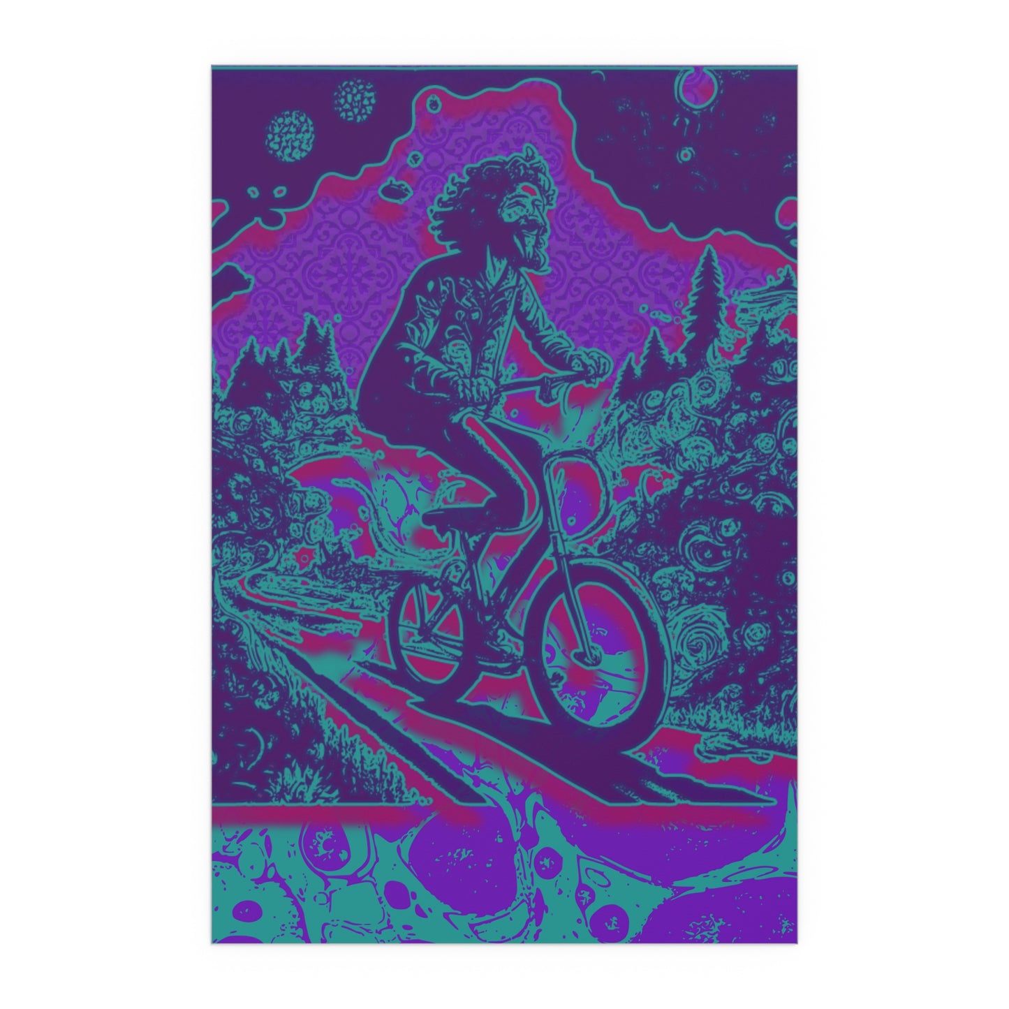Colorful Bike Ride Acid Trip Bicycle Day Indoor and Outdoor Silk Poster