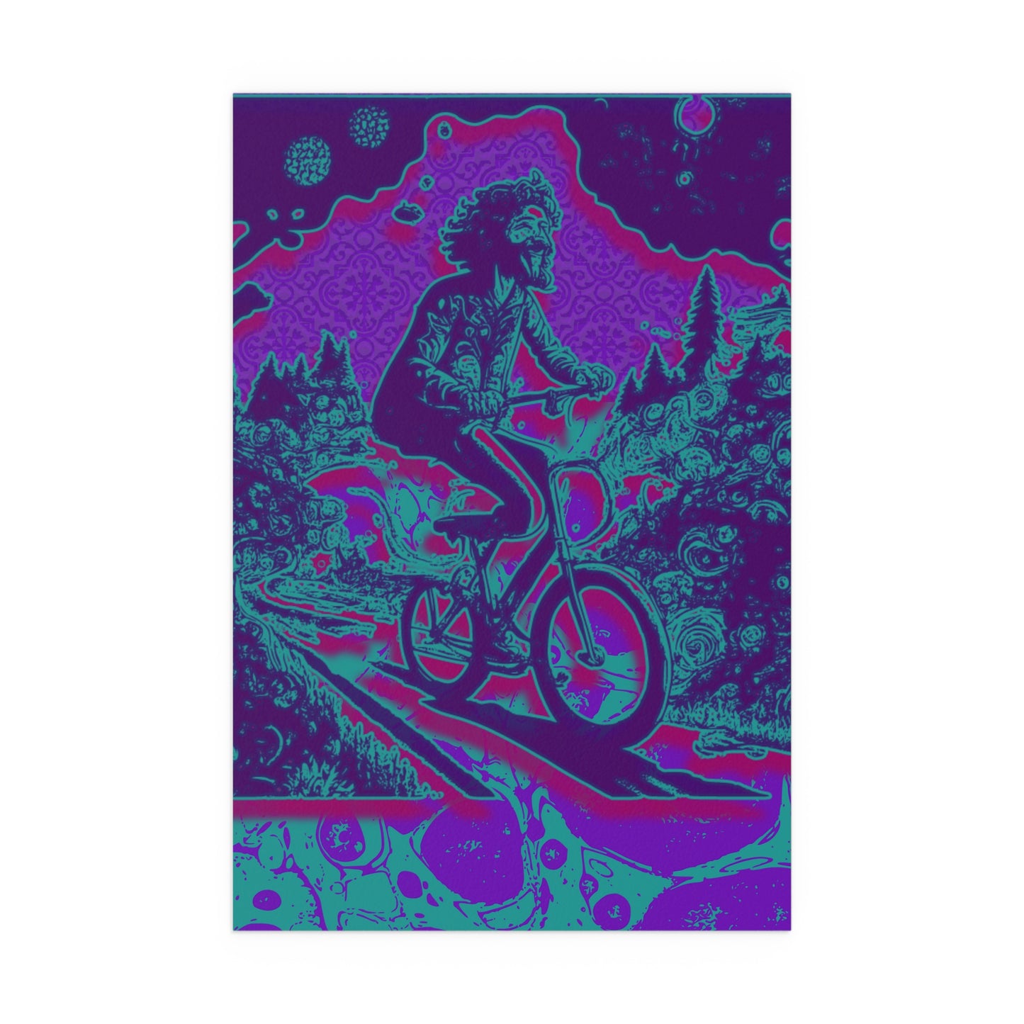 Colorful Bike Ride Acid Trip Bicycle Day Indoor and Outdoor Silk Poster